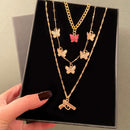 2021 Vintage Multilayer Acrylic Butterfly Choker Necklace Fashion Women Letter Golden Chain Layered Necklace Jewelry Party Gift