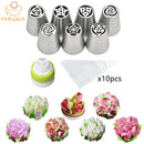 18 Pcs/Set Icing Piping Nozzles Russian Piping Tips Cake Decorating Russian Flower Tips 10 Pastry Bags 1 Tri-Color Coupler   628