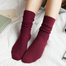 CHAOZHU  Japanese Korea High School Girls High Socks Loose Solid Colors Double Needles Knitting Cotton Long Socks Women