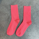 CHAOZHU  Japanese Korea High School Girls High Socks Loose Solid Colors Double Needles Knitting Cotton Long Socks Women
