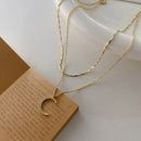 2020 High Quality Korean 14k Gold Plated Fine Jewelry Women Fairy Double Chains Necklaces for Female Star Moon Pendant Mom Gifts