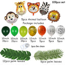 109pcs Palm Leaf Animal Balloons Garland Arch Kit Jungle Safari Party Supplies Favors Kids Birthday Party Baby Shower Boy Decor
