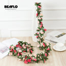 2.2M Artificial rose flowers rattan autumn Small Peony String decor silk fake garland for wedding home hotel Garden Decoration