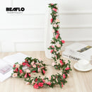 2.2M Artificial rose flowers rattan autumn Small Peony String decor silk fake garland for wedding home hotel Garden Decoration
