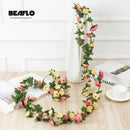 2.2M Artificial rose flowers rattan autumn Small Peony String decor silk fake garland for wedding home hotel Garden Decoration