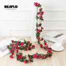 2.2M Artificial rose flowers rattan autumn Small Peony String decor silk fake garland for wedding home hotel Garden Decoration