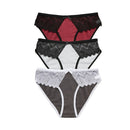 3PCS New Cotton Panties Women Comfortable Underwears Sexy Low-Rise Underpants Female Lace Lingerie Briefs Skin-friendly