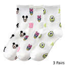 8 Pairs Disney Cartoon Socks Cute Mickey Minnie Daisy Donald Winnie Piglet Print White Funny Harajuku Fashion Kawaii Girl Sock