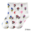 8 Pairs Disney Cartoon Socks Cute Mickey Minnie Daisy Donald Winnie Piglet Print White Funny Harajuku Fashion Kawaii Girl Sock