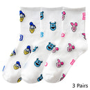 8 Pairs Disney Cartoon Socks Cute Mickey Minnie Daisy Donald Winnie Piglet Print White Funny Harajuku Fashion Kawaii Girl Sock