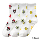 8 Pairs Disney Cartoon Socks Cute Mickey Minnie Daisy Donald Winnie Piglet Print White Funny Harajuku Fashion Kawaii Girl Sock