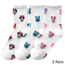 8 Pairs Disney Cartoon Socks Cute Mickey Minnie Daisy Donald Winnie Piglet Print White Funny Harajuku Fashion Kawaii Girl Sock