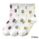 8 Pairs Disney Cartoon Socks Cute Mickey Minnie Daisy Donald Winnie Piglet Print White Funny Harajuku Fashion Kawaii Girl Sock