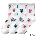 8 Pairs Disney Cartoon Socks Cute Mickey Minnie Daisy Donald Winnie Piglet Print White Funny Harajuku Fashion Kawaii Girl Sock