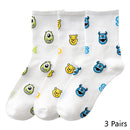 8 Pairs Disney Cartoon Socks Cute Mickey Minnie Daisy Donald Winnie Piglet Print White Funny Harajuku Fashion Kawaii Girl Sock