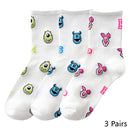 8 Pairs Disney Cartoon Socks Cute Mickey Minnie Daisy Donald Winnie Piglet Print White Funny Harajuku Fashion Kawaii Girl Sock