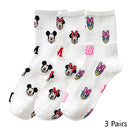 8 Pairs Disney Cartoon Socks Cute Mickey Minnie Daisy Donald Winnie Piglet Print White Funny Harajuku Fashion Kawaii Girl Sock