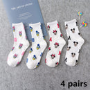 8 Pairs Disney Cartoon Socks Cute Mickey Minnie Daisy Donald Winnie Piglet Print White Funny Harajuku Fashion Kawaii Girl Sock