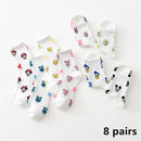 8 Pairs Disney Cartoon Socks Cute Mickey Minnie Daisy Donald Winnie Piglet Print White Funny Harajuku Fashion Kawaii Girl Sock