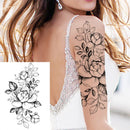 Sexy Flower Temporary Tattoos For Women Body Art Painting Arm Legs Tattoos Sticker Realistic Fake Black Rose Waterproof Tattoos