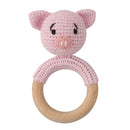 1pc Wooden Crochet Bunny Rattle Toy BPA Free Wood Ring Baby Teether Rodent Baby Gym Mobile Rattles Newborn Educational Toys