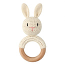 1pc Wooden Crochet Bunny Rattle Toy BPA Free Wood Ring Baby Teether Rodent Baby Gym Mobile Rattles Newborn Educational Toys