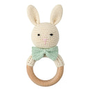 1pc Wooden Crochet Bunny Rattle Toy BPA Free Wood Ring Baby Teether Rodent Baby Gym Mobile Rattles Newborn Educational Toys