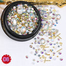 1 Jar Mix Shapes Glitter Diamond Pearls Metal Twisted Bar Beads Frosted Heart Nail Art Rhinestones Gems Decals Manicure DIY Tips