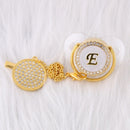 26 Initial Letters Transparent Bling Pacifier With Chain Clip Newborn Kids Baby Orthodontic Dummy Teat Nipple Soother