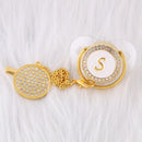 26 Initial Letters Transparent Bling Pacifier With Chain Clip Newborn Kids Baby Orthodontic Dummy Teat Nipple Soother