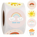 100-500 Pcs Round Cartoon Thank You Stickers Cute Sun Rainbow Clouds Sticker For Handmade Gift Decor Labels Kids Reward Stickers