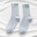 White Socks Women Kawaii Cute Frilly Ruffle Socks Cotton Japanese Fashion Purple Woman Crew Socks Female calcetines de la mujer