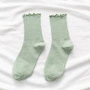 White Socks Women Kawaii Cute Frilly Ruffle Socks Cotton Japanese Fashion Purple Woman Crew Socks Female calcetines de la mujer