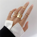 17KM Punk Gold Wide Chain Rings Set For Women Girls Fashion Irregular Finger Thin Rings Gift 2021 Female Jewelry Party