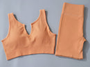 Women Seamless Yoga Sets Ribbed Workout Sets High Waisted Fitness Shorts Sexy Sports Bra with Padded Outdoor Clothing