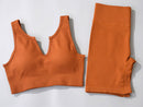 Women Seamless Yoga Sets Ribbed Workout Sets High Waisted Fitness Shorts Sexy Sports Bra with Padded Outdoor Clothing
