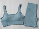 Women Seamless Yoga Sets Ribbed Workout Sets High Waisted Fitness Shorts Sexy Sports Bra with Padded Outdoor Clothing