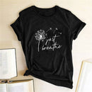 Dandelion Just Breathe Printed T-shirts Women Summer Shirts for Women Sleeve Graphic Tee Harajuku Crew Neck Camisetas Mujer