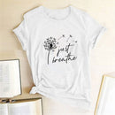 Dandelion Just Breathe Printed T-shirts Women Summer Shirts for Women Sleeve Graphic Tee Harajuku Crew Neck Camisetas Mujer