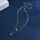 925 Sterling Silver Simple Stars Double Layer Choker Shiny Zircon Moon Pendants Necklaces For Women Gift Fine Jewelry NK092