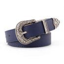 Women's Retro Pin Buckle Belt Vintage Carved PU Leather Gothic Casual Fashion All-Match Belt Dress Waistband Luxury Brand