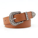 Women's Retro Pin Buckle Belt Vintage Carved PU Leather Gothic Casual Fashion All-Match Belt Dress Waistband Luxury Brand