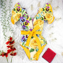 2021 New Sexy Ruffle Print Floral One Piece Swimsuit Off The Shoulder Swimwear Women Solid Deep-V Beachwear Bathing Suit Monkini