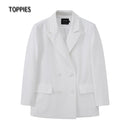TOPPIES 2021 Womens Long Blazer Double Breasted Suit Jacket Loose Oversize Coat Solid Color Formal Blazer