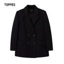 TOPPIES 2021 Womens Long Blazer Double Breasted Suit Jacket Loose Oversize Coat Solid Color Formal Blazer