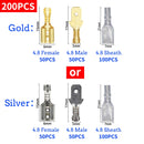100Pcs/lot 2.8/4.8/6.3mm Female and male Crimp Terminal Connector Gold Brass/Silver Car Speaker Electric Wire Connectors Set