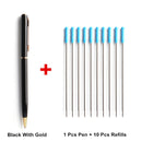 1+10Pcs/Set Metal Ballpoint Pen With Refills For School Office Stainless steel Material Rotating Stationery Supplies Pens