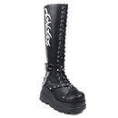 2021 Big Size 43 Gothic Style Black Wedges High Heels Platform Trendy Cool Autumn Winter Motorcycles Boots Shoes Women Footwear