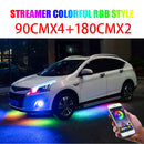 4PCS 12V IP65 App Control Flowing Color RGB LED Strip Under Car 90 120 180 Tube Underglow Underbody System Neon Light