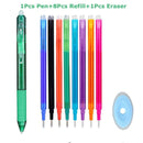 0.7mm Magic Erasable Pen Press Gel Pen Set 8 Colors Erasable Refill Rod Gel Ink Stationery Retractable Pens Washable Handle Rod
